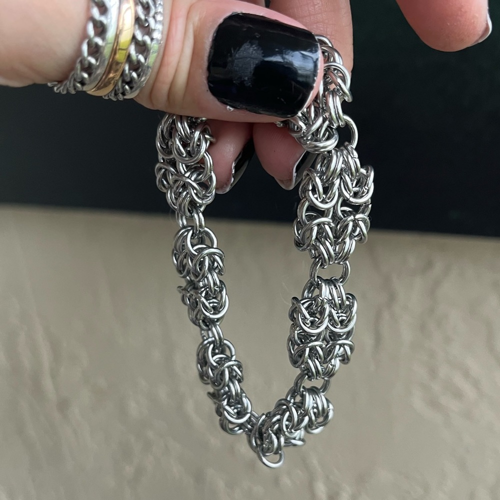 Maille chain stainless steel double bizantine link bracelet . Handmade - Picture 9 of 16